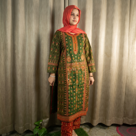 154. Arong Bootiks Vangtore EMB Stitched 02 Pcs, Green 2