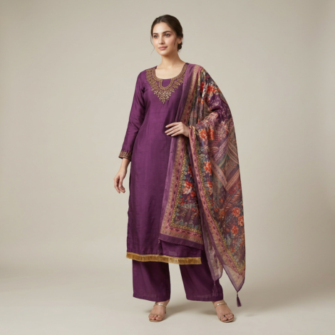 248. Febric Type Karchupi Cotton 03 Pcs, Color Deep Parpel